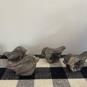 4 - Rustic Wooden Birds with Metal Accent Details